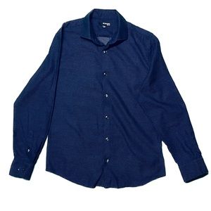 Mirano Slim Fit Medium blue button-down with a white dot pattern
